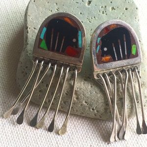 Native American . silver earrings with inlay stone handmade